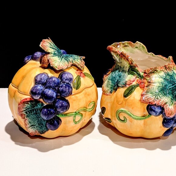 Fitz and Floyd Autumn Harvest Sugar Bowl and Creamer Set - 1993 - Picture 2 of 8